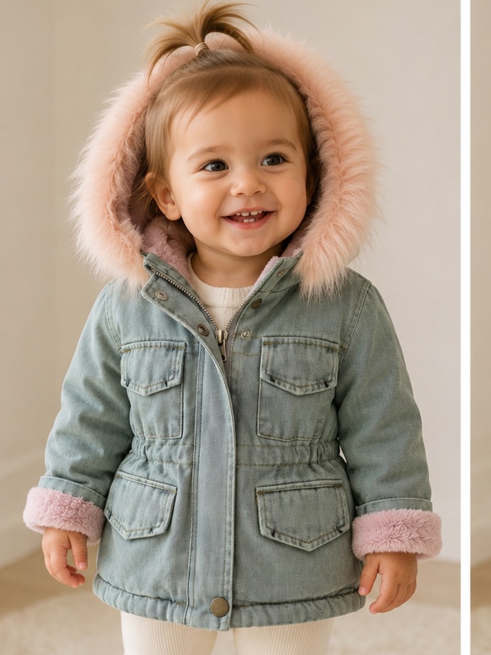 Alex + Nova Holly Denim Faux Fur Hooded Winter Coat Jacket